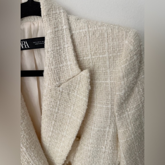 ZARA Cream Tweed Blazer | Double Breasted Gold Buttons | Chanel Style | Size S - Picture 8 of 11